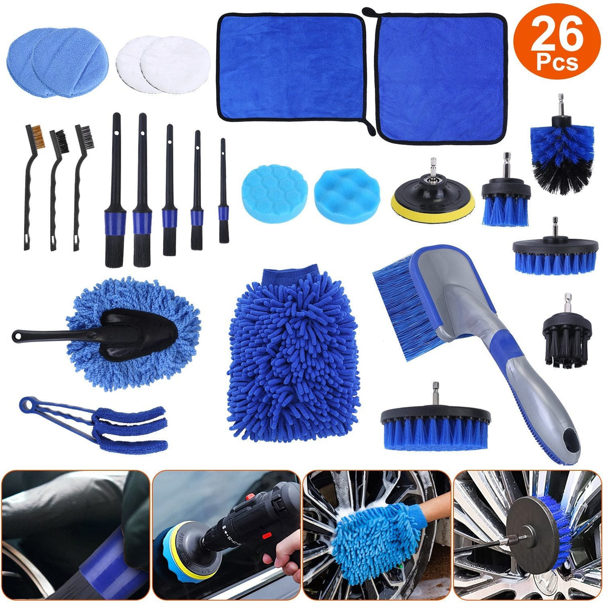 26-Piece Car Detailing Brush & Pad Kit