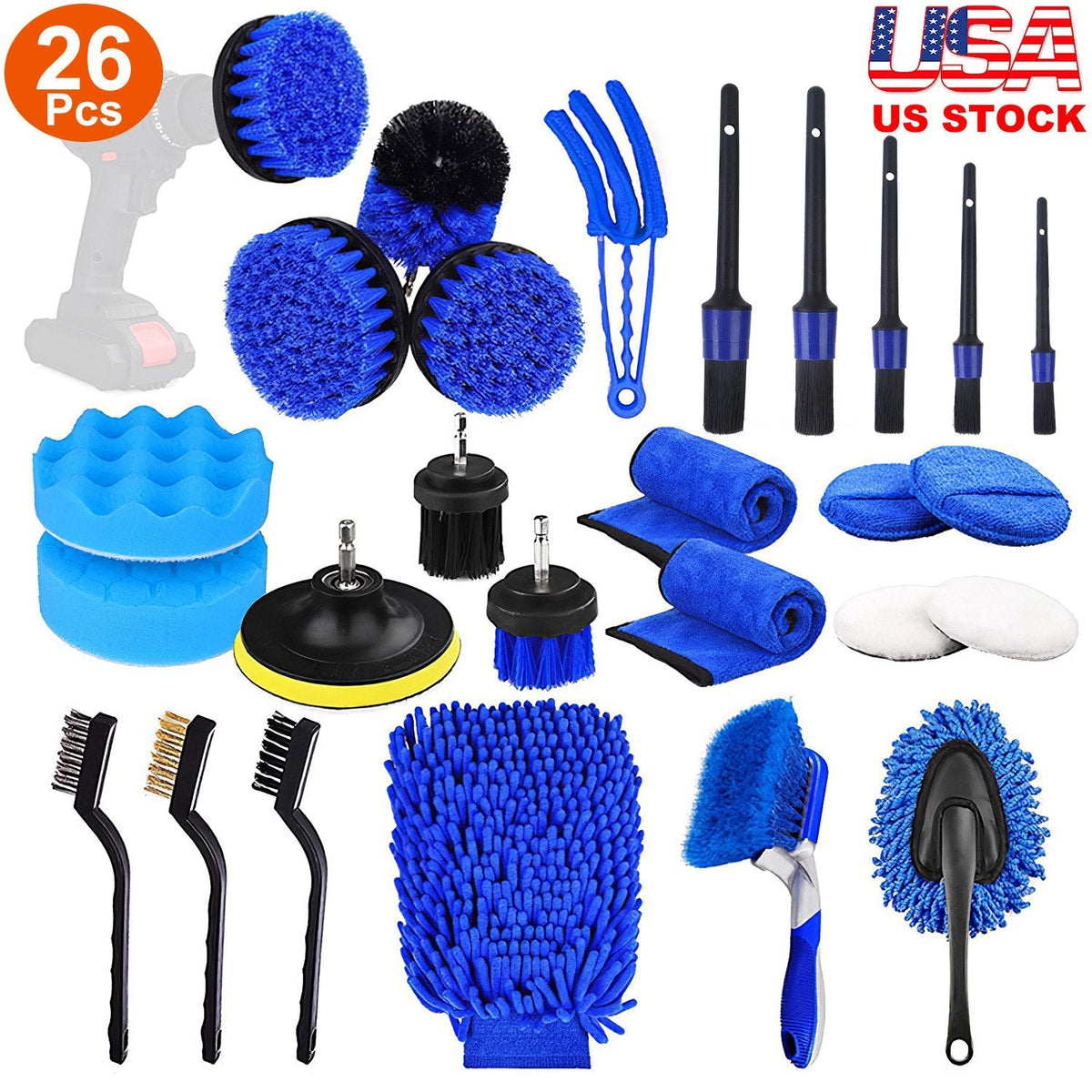 26-Piece Car Detailing Brush & Pad Kit