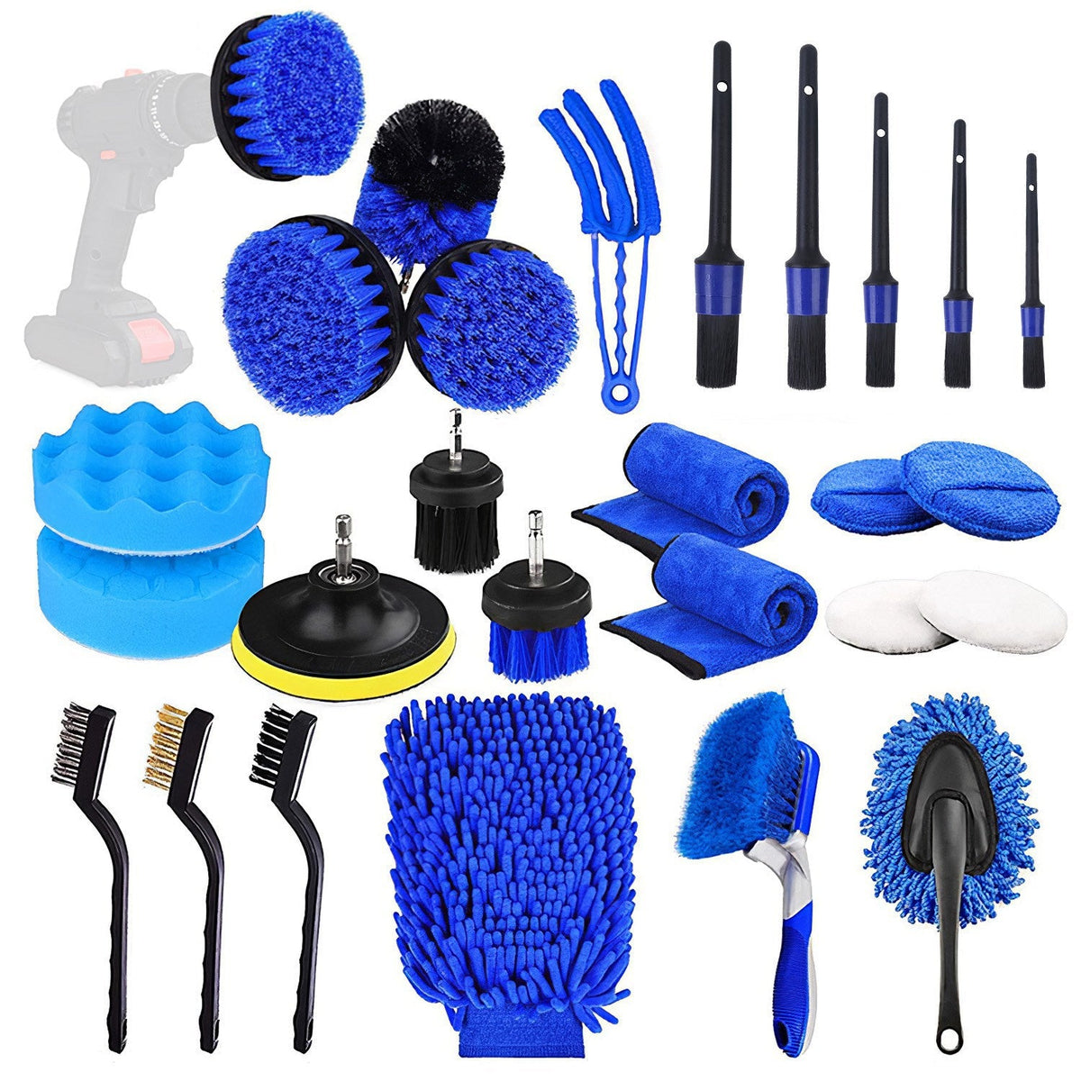 26-Piece Car Detailing Brush & Pad Kit