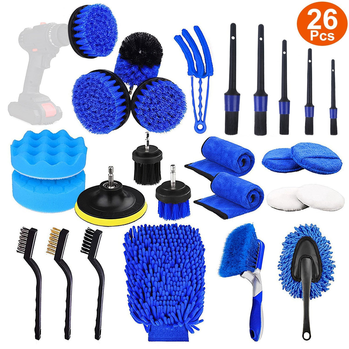 26-Piece Car Detailing Brush & Pad Kit